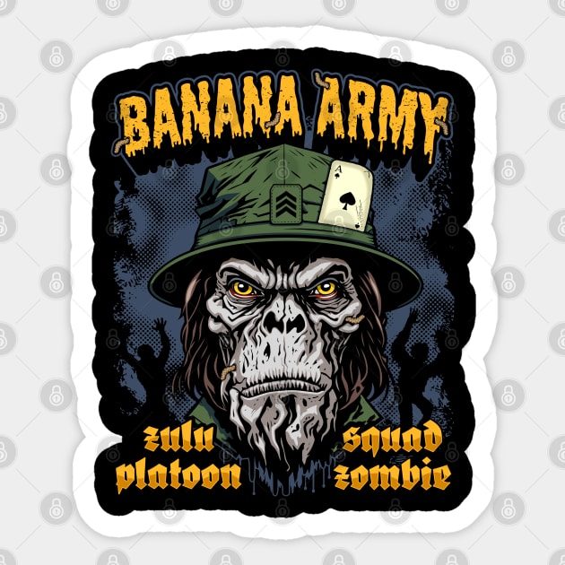 Banana Army, Undead Soldier Sticker by Garment Monkey Co.